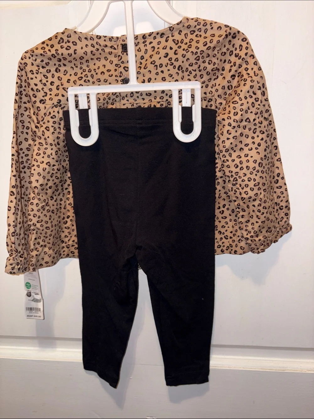 Carter's Tan Leopard Print Top with Black Bow & Black Leggings
